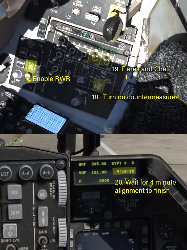 F16 Fast Cold Startup Kneeboard with Screenshots